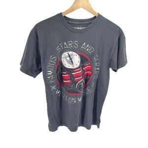 Famous Stars and Straps Mens Graphic Shirt Short Sleeve Crewneck Gray Size Small